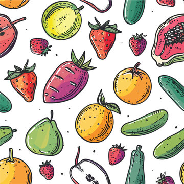 Hand drawn fruits and vegetables doodle set. Edit