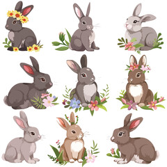 Happy Easter vector illustrations of bunnies rabb
