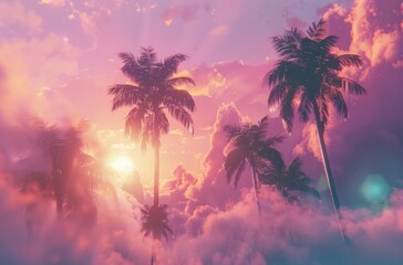 Fototapeta na wymiar tropical sunset with palm trees and a cloud