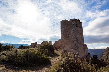 Obraz premium Ruins of the medieval castle of Chirel. Cortes de Pallas - Valencian Community - Spain