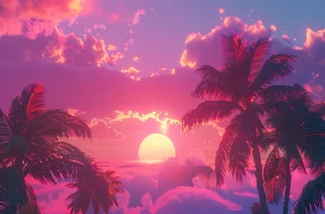  tropical sunset with palm trees and a cloud © olegganko