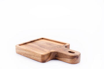 Wooden kitchen board. Wooden tray on a white background. Isolate. Handmade