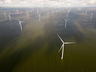 Aerial image of an offshore windpark, Holland - 739520436