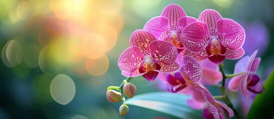 Fototapeta na wymiar Elegant Pink Orchids with Soft Blurred Background - Beautiful Floral Arrangement for Design Inspiration
