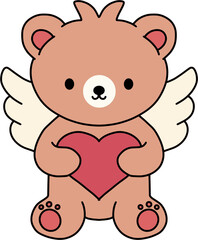 Naklejka premium winged teddy bear with heart