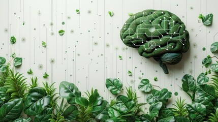 brain plant border leaf green - obrazy, fototapety, plakaty
