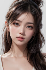 Obraz premium Gorgeous Asian Young Female Model - Fashion or Cosmetics Model - Surreal Beauty with Perfect Fine Features - Beautiful Smooth Hair