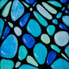 a bright juicy colored abstract drawing looks like stones of blue, pink, green, yellow precious stones print 