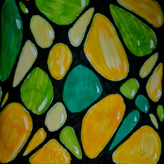a bright juicy colored abstract drawing looks like stones of blue, pink, green, yellow precious stones print 