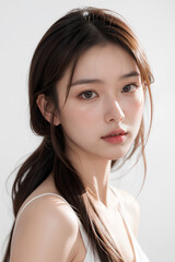 Naklejka premium Gorgeous Asian Young Female Model - Fashion or Cosmetics Model - Surreal Beauty with Perfect Fine Features - Beautiful Smooth Hair