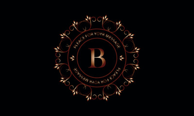 Naklejka premium Monogram design template for one or two letters such as B with space for text in a circle. Logo identity for restaurant, hotel, heraldry, jewelry.