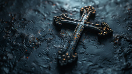 Christian cross symbolizing the death and resurrection of Jesus Christ. Christian Easter concept. - obrazy, fototapety, plakaty
