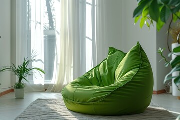 Soft enjoyable beanbag chair in modern living room interior