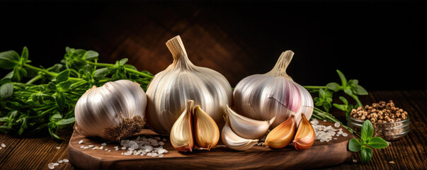 Garlic on the wooden board