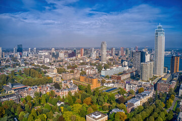 Aerial View of Rotterdam, South Holland, Netherlands during early Autumn