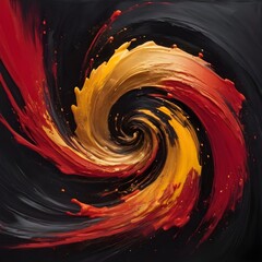 Abstract Color Dynamics. dramatic and explosive swirl of paint, with vibrant gold and red hues erupting into a black void, depicting motion and energy.