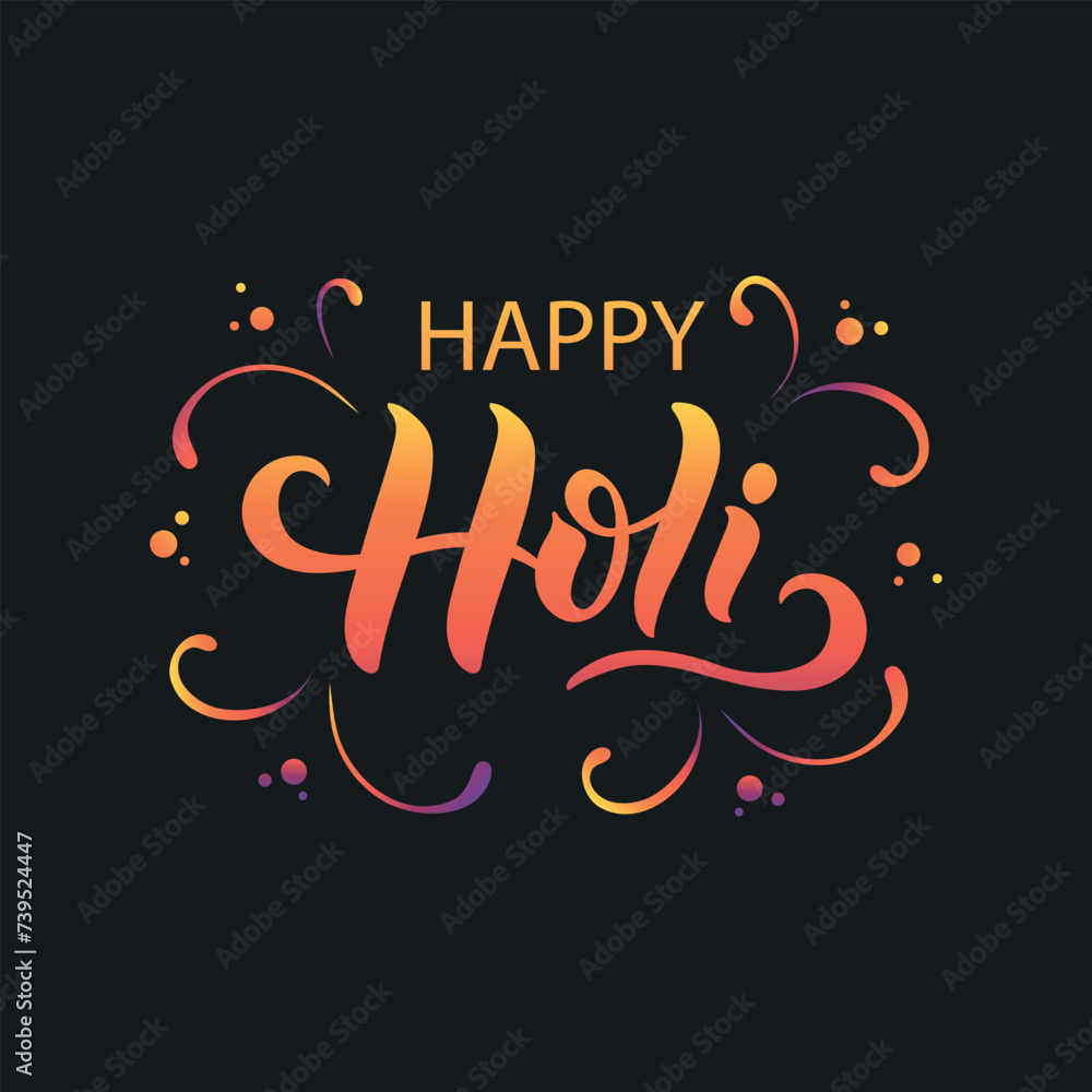 Wall mural Happy Holi handwritten text. Hand lettering, modern brush ink calligraphy isolated on white background. Indian festival of colors theme. Vector illustration Typography flat design for card, poster - Wall murals