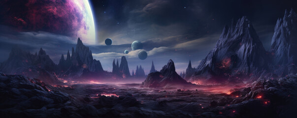 Amazing landscape of futuristic alien planet - obrazy, fototapety, plakaty