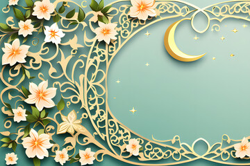 lantern islamic Mosque, crescent moon Ramadan Kareem themed illustration background, eid