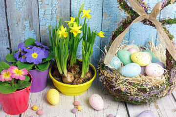 easter eggs and flowers