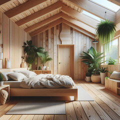 Interior of a comfortable bedroom with a bed, modern bedroom