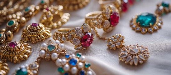 Elegant collection of assorted jewelry items displayed on a stylish table