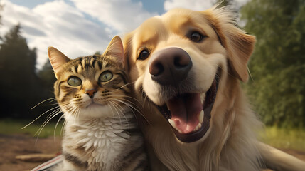 Selfie of Happy dog and cat together - Ai generated