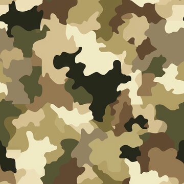 Seamless camouflage pattern in shades of green and tan. Khaki colors. Camo print for textile design. Concept of military, hunting gear, army uniform, survival, stealth, and nature blending