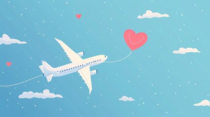 Love travel concept illustration in vector. Airplane flying and leave a blue dashed trace line --ar 16:9 --v 6 Job ID: 999cc83a-c55a-4fc3-aee8-b2c9f6054051