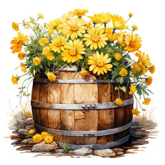 flowers in a barrel