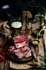 Roastbeef with tartar sause.style rustic.