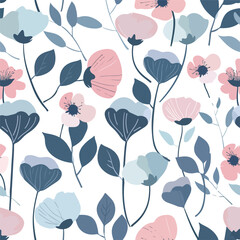 Seamless pattern with abstract flowers and leave.