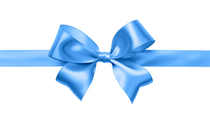 Blue gift ribbon and bow isolated on transparent background. PNG file.