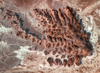 Rainbow mounatains drone picture. Colorful bentonite hills from above. Salt Lake City. Utah. USA