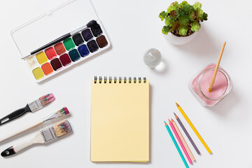 Artistic Watercolor and Sketching Set on Desk