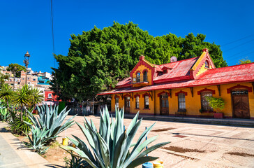 Old abandoned train station of Guanajuato with an agave plant in Mexico - 739528873