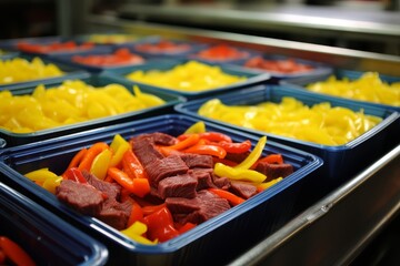 Healthy meal prep service. portioning nutritious beef and bell peppers for balanced lunches