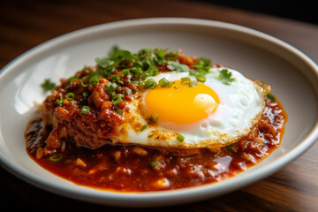 Chilli with fried egg on top generative AI
