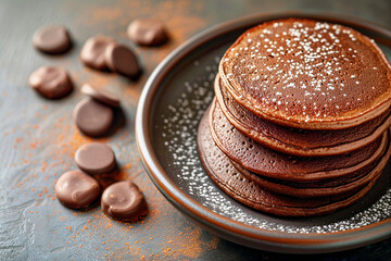 Chocolate Pancakes with Chocolate Chunks on the table