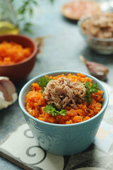 Houria, cooked carrot salad, a traditional dish of Tunisian cuisine