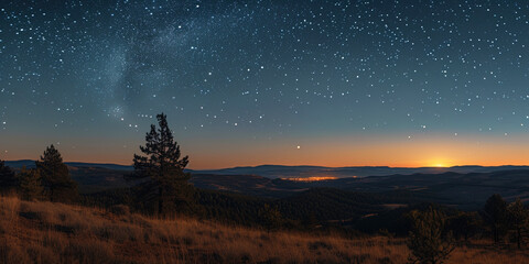 A transparent sky, strewn with the smallest stars during a star night comm - obrazy, fototapety, plakaty
