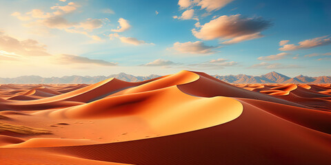 Colorful desert dunes, lost in an endless emptiness, like a sea of sand rushing