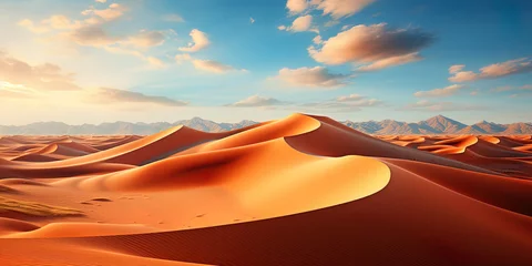 Fotobehang Colorful desert dunes, lost in an endless emptiness, like a sea of sand rushing © JVLMediaUHD