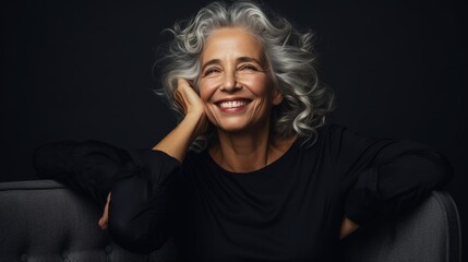Fototapeta premium Portrait of elderly woman with gray hair and wrinkles on world senior citizens day