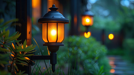 Lighting lamps scattering soft light, like lights in the darkness, leading to saf