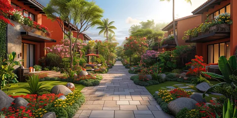 Foto op Canvas Luxurious flowering gardens, filled with the aroma of flowers and bird singing, like a corner of p © JVLMediaUHD