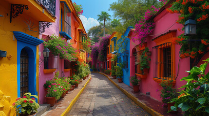 Fototapeta premium Paints, decorated with colorful vegetation and cozy bays, like pieces of paradise on Ea