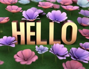 The word "Hello" superimposed, floral background. 

