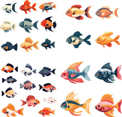 Fish set of Illustration vector sea in underwater tropical fish illustration isolated collection Capture the Charm of Marine Life with Cute Vector Icons