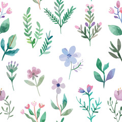 Fototapeta na wymiar Vector pattern with flowers and plants. Watercolo